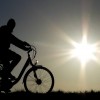 Radfahrer am Rhein nahe Düsseldorf (AP Photo/dpa, Martin Gerten)