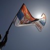 Serbische Flagge im Gegenlicht in Belgrad, Serbien (Keystone/EPA/Andrej Cukic)
