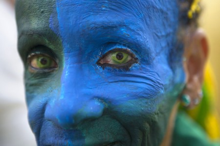Brasilianischer Fußball-Fan in Sao Paulo, Brasilien (Keystone/AP Photo/Dario Lopez-Mills)