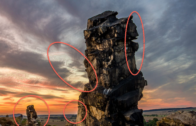 Problemzonen: Farbaberrationen, Artefakte, Lichtscheine. 